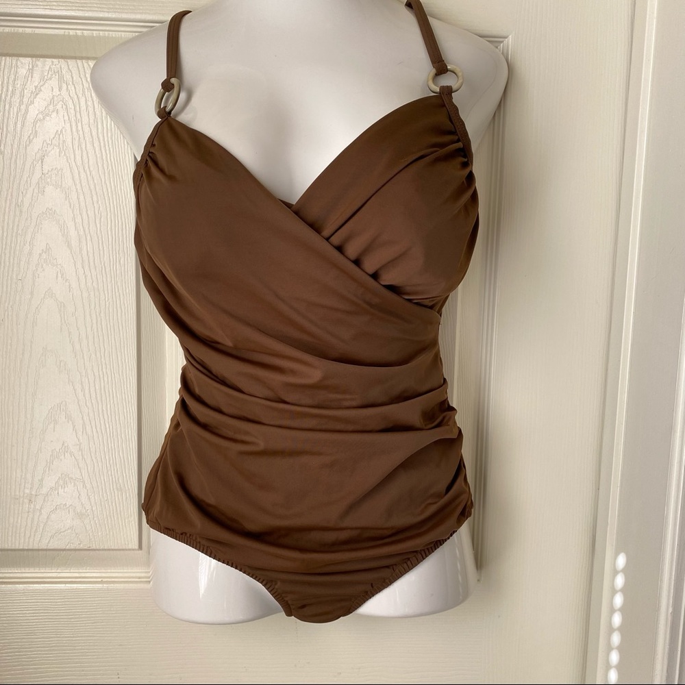 contour size 16 brown one piece swimsuit